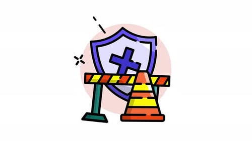 Animated Flat Design Health Safety Icon with Barrier