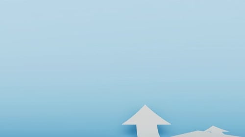 White Arrows Moving Up on Blue Background Economy Rise Concept 3d Render Animation