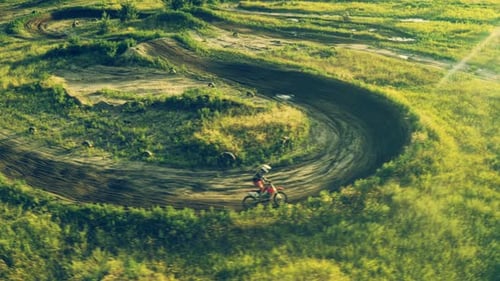 Motocross Rider on Rural Dirt Track, Aerial View