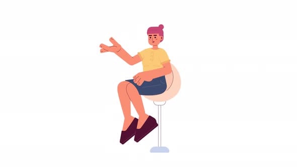 Asian young adult woman sitting on swivel bar stool 2D character ...