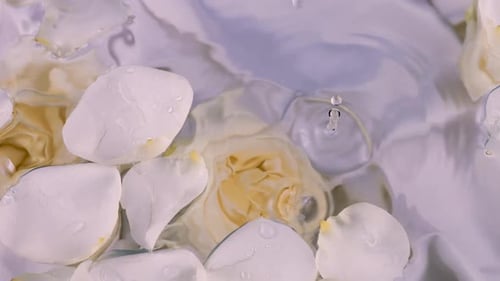 Gentle Ripples Over White and Yellow Rose Petals