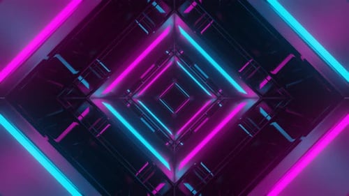 Cyan And Pink Neon Mirror Square Tunnel Background Vj Loop In 4K