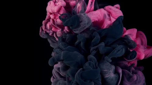 Abstract Black and Pink Ink Flowing on Black