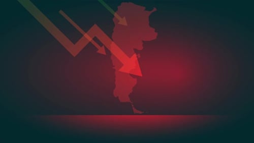 map Argentina with red arrows down, economic crisis Argentina animation 4k