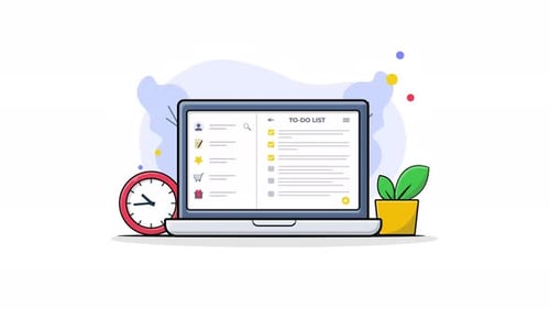 4k Todo List in Computer with Clock. Work Process Concept Animation Video
