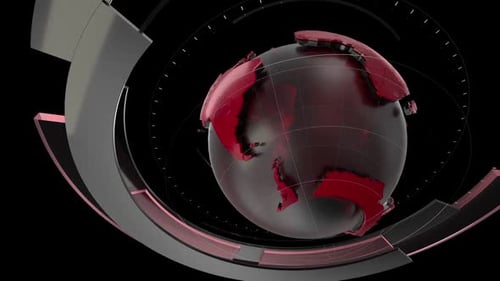 Futuristic Rotating 3D Globe with Geometric Tech Elements