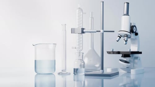 Clean 3D Animation of Laboratory Beakers and Microscope