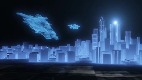 Concept sci fi downtown at night with skyscraper, highway and billboards