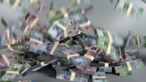Mexico Money - Peso Stacked Money Falling - Mexican Currency