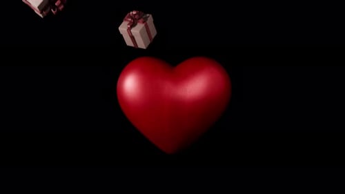 Romantic 3D Red Heart with Falling Gifts Animation