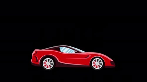 Cartoon Red Car Driving On Alpha Channel 4K