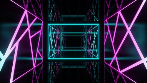 Cyan Ann Pink Cyberpunk Movement On Elevator Background Vj Loop In 4K