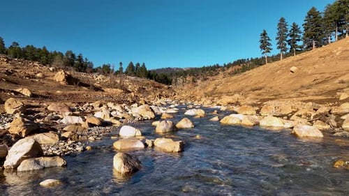Wild Mountain River Flowing Through Stone Boulders Water Clear Stream River