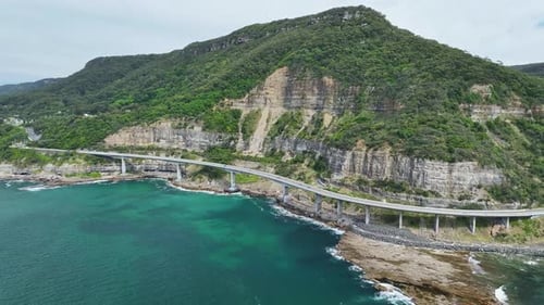 Overhead of Sea Cliff Bridge and cliffs