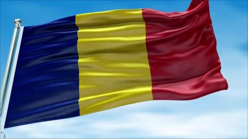 Realistic Romania National Flag Waving Loop Animation