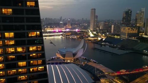 Night aerial shot of Singapore city architecture