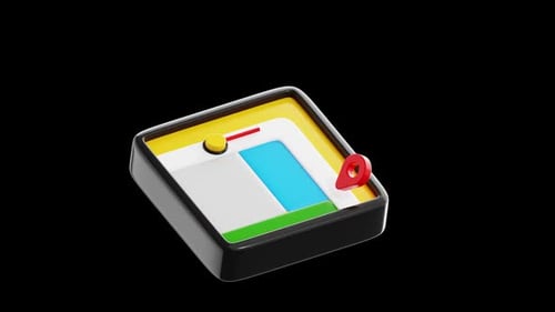 3D Animated Map Navigation Icon with Location Pin