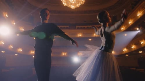 Couple of Ballet Dancers Practice Choreography