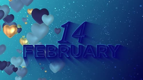 Animated 3D Hearts Background with 14 February Text