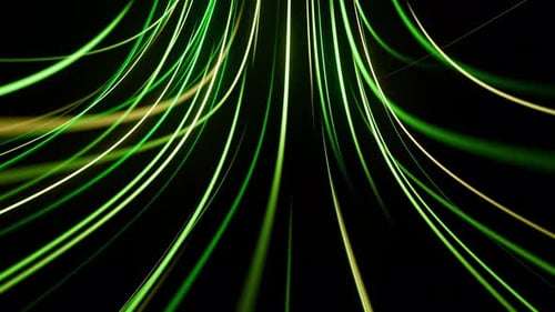 Grüne Lichtstreifen, helle Neonstrahlen, Übertragungsdatennetzwerk, Bühnenbildschirm-Hintergrundkonzept