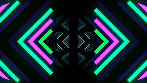 Purple And Turquoise Neon Light Elements Mirror Tunnel Background Vj Loop In 4K
