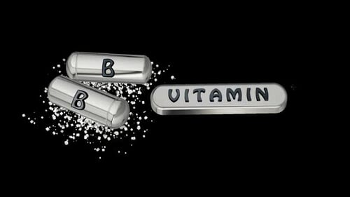 Animation with Silver Pills of Vitamin B, Alpha Channel, 3D Render
