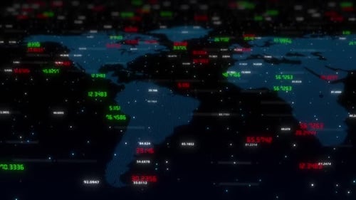 Digital World Map with Global Financial Data Display