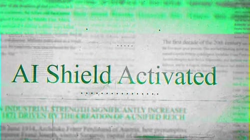 AI Shield Activated Glitch Text Reveal