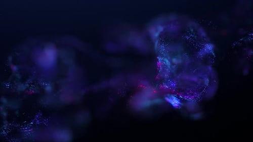 Abstract explosion of fluorescent liquid iridescent blue-violet glowing energy magic waves with blur
