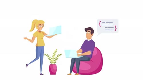 Animated Flat Design Illustration of Developers Coding Together
