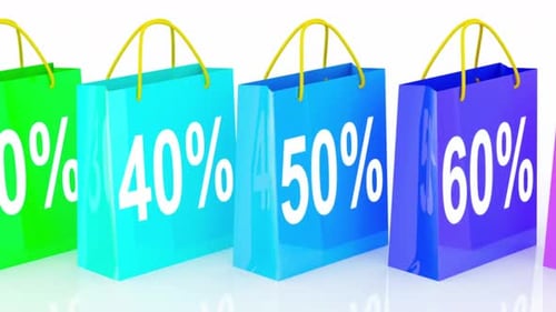 Animated Shopping Bags with Dynamic Sales Percentage Display