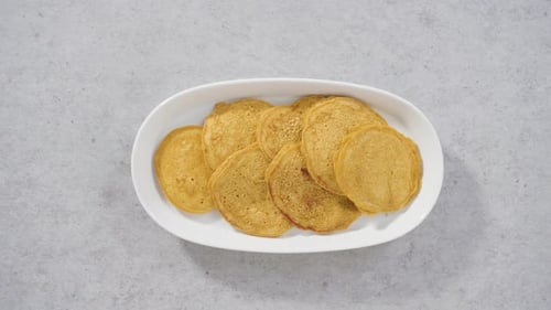 Pancake Stack on a White Plate Overhead Shot