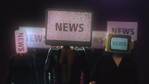 News Glitch on TV Headed Figures