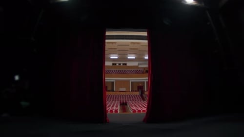 View From the Stage Theater with the Red Curtain Opening