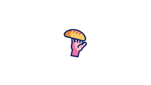 Animated Flat Design Icon of Hand Tossing Bread