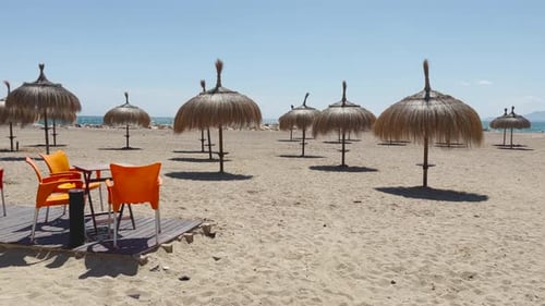 Cambrils beach in Barcelona Catalonia Spain poster white letters anchor view of the turquoise blue s