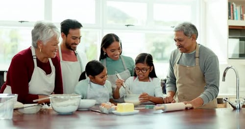 Family Makes Food Together in a Bright Kitchen