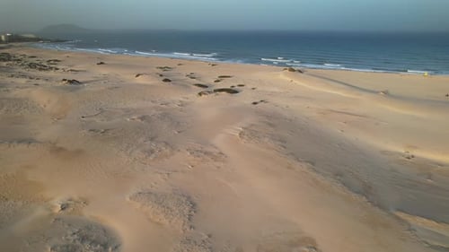 Spain Canary Islands Fuerteventura aerial view of road crossing Corralejo Dunes
