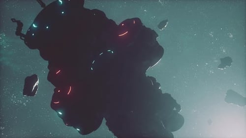 Spaceship in Deep Space Flying Through the Universe