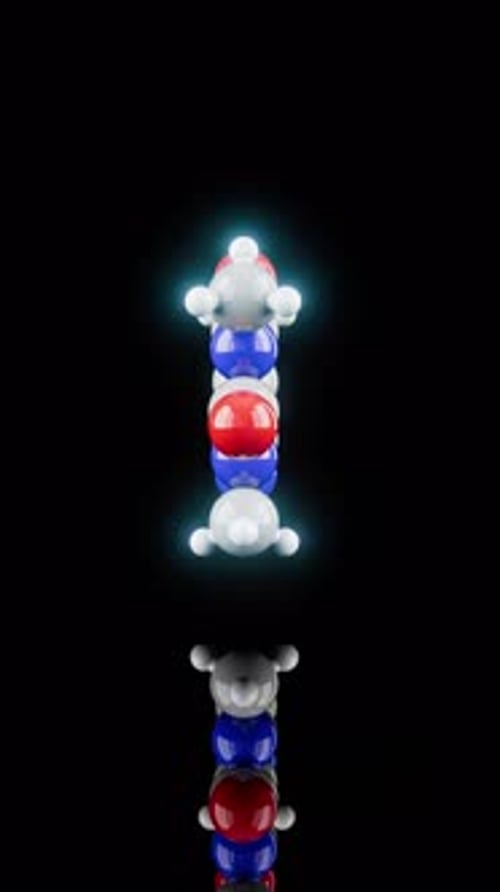 Animation 3D conceptuelle d'une molécule de caféine au format vertical
