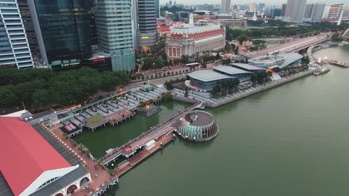 Aerial View of Marina Bay Singapore with Fullerton Hotel and Skyscrapers
