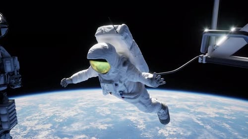 Astronaut Floating Near Space Station Above Earth 10
