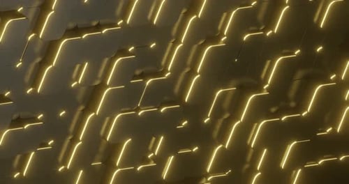 Futuristic Abstract Tiles With Yellowish Edges Shine And Move Randomly In A Loop