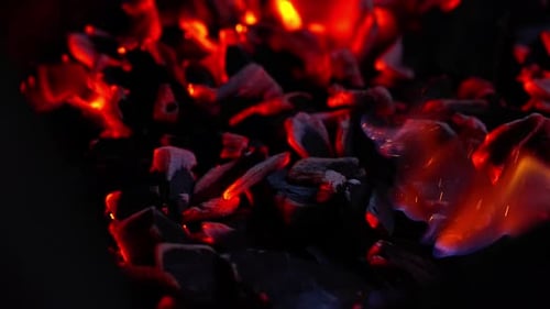 Smoldering Charcoal Embers and Fading Flames, Outdoor Barbecue