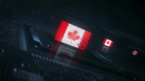 Canada Text Glitch to Flag Digital Reveal