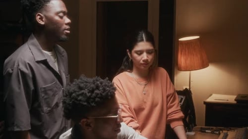 Closeup Music Band in Recording Studio