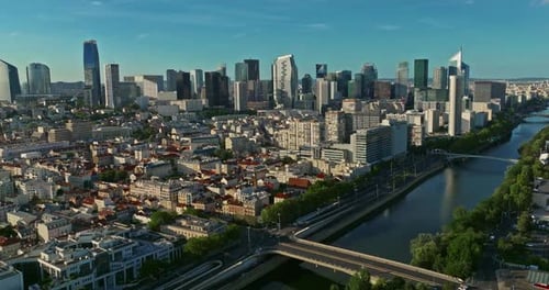 Commercial and Business Center of Paris France Aerial View of Modern Business District Skyscrapers