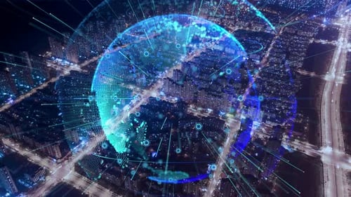 smart Connected city skyline. Futuristic network concept, city Technology