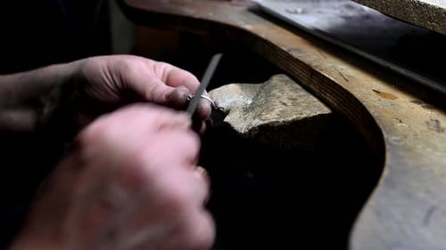 Gold Wedding Ring Craft By Goldsmith Isolated Macro Video Craft Jewelry Making with Professional