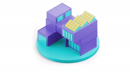 3D Isometric House Model With Solar Panels On White Background